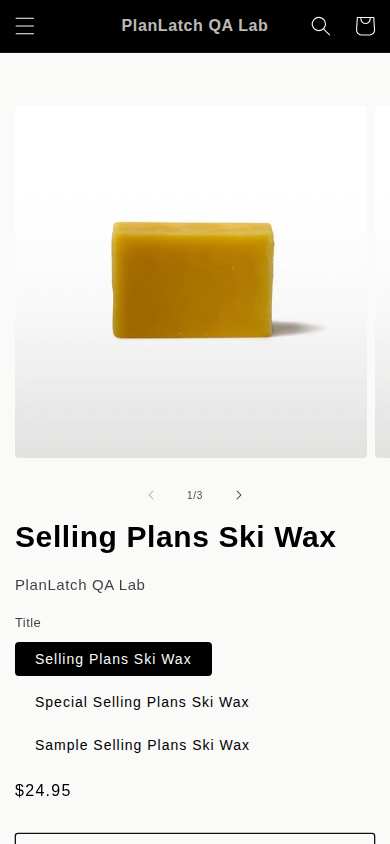 Mobile Shopify QA product page where the subscription option is not visible during the controlled regression